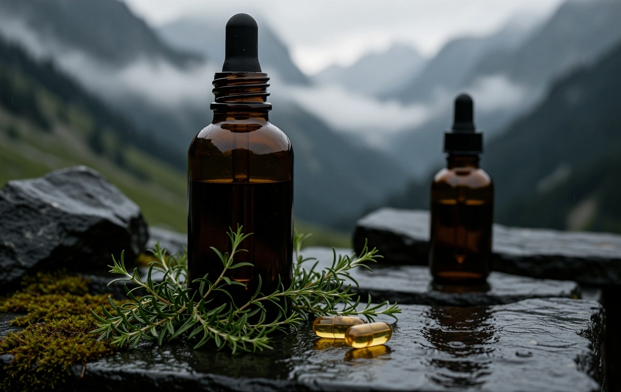 Slovenian Alpine vista with medicinal herbs